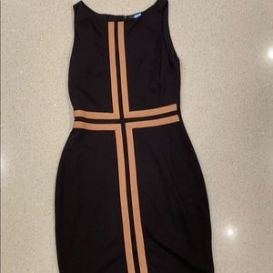 Black Pencil Dress with Tan Stripes